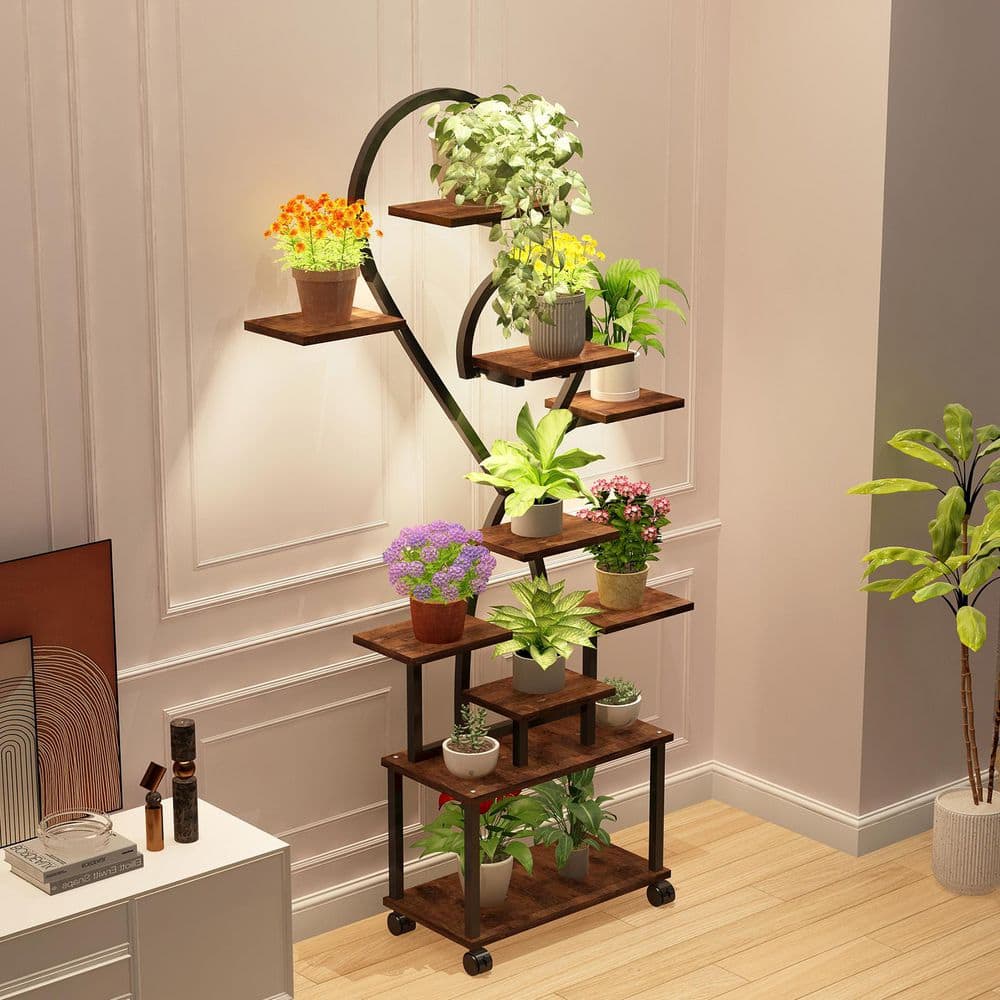 CSC DECOR INC 65 in. H Walnut Heart-Shaped MDF Indoor Plant Stand