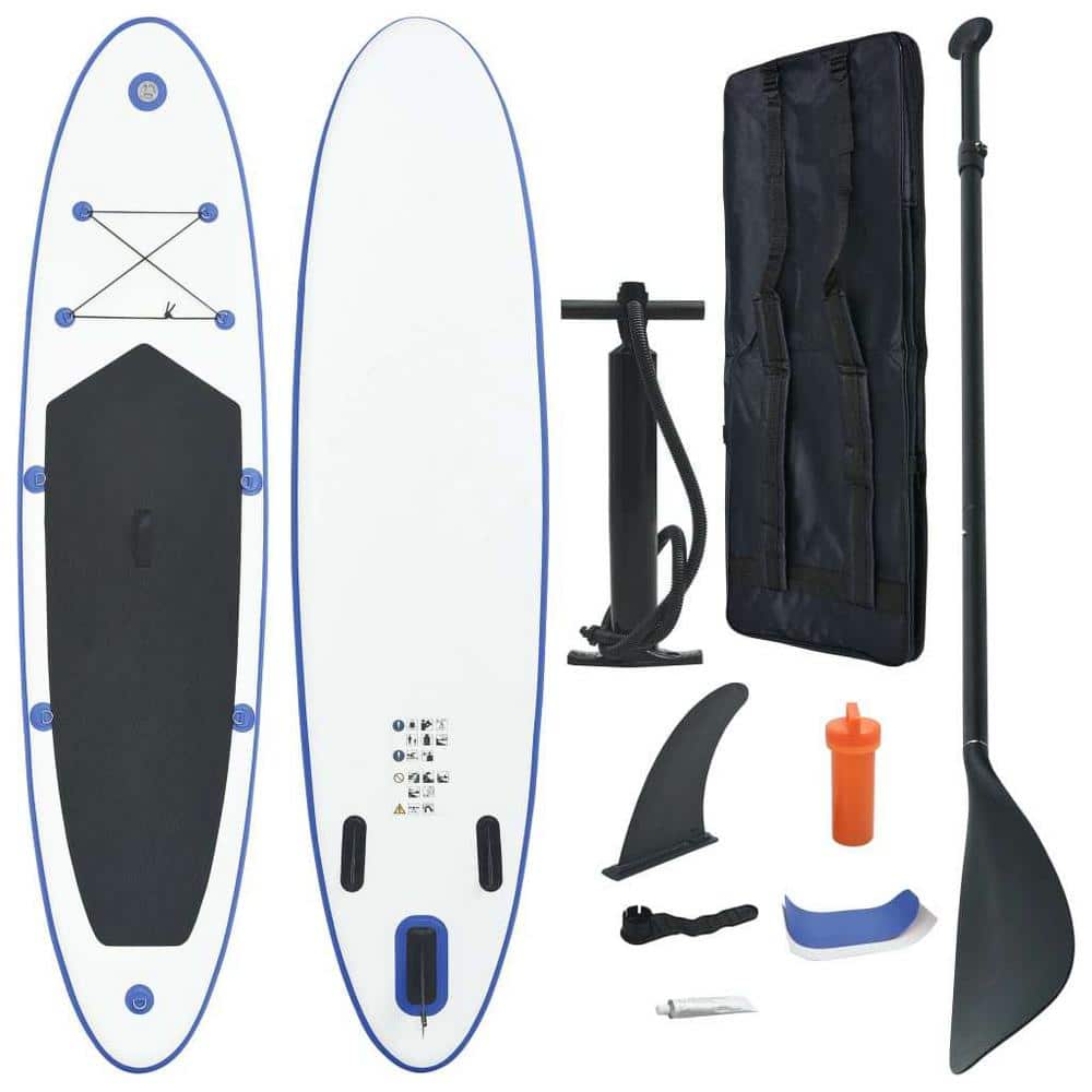 130 in. L x 28.3 in. W x 3.9 in. H White/Blue Inflatable Surfboard Paddleboard Surfing Board with ISUP Accessories