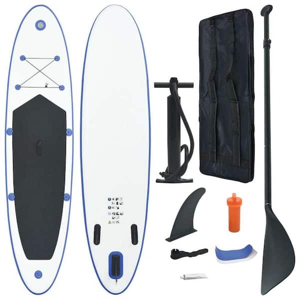 Afoxsos 130 in. L x 28.3 in. W x 3.9 in. H White/Blue Inflatable Surfboard Paddleboard Surfing Board with ISUP Accessories