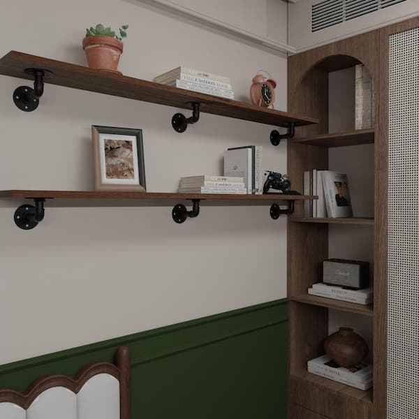 Industrial Series 48in W x 8in D Brown Wood 2-Tier Decorative Wall