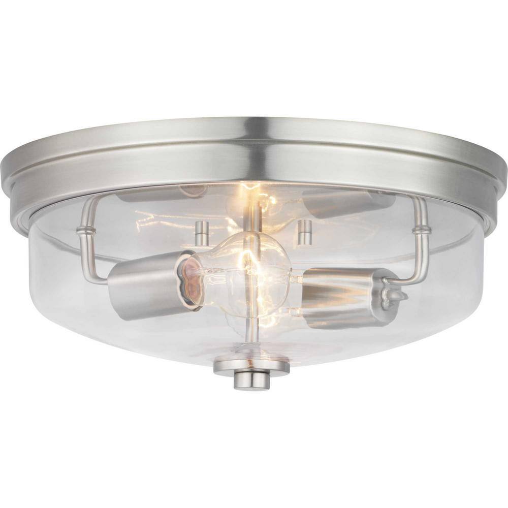 Blakely Brushed Nickel 2-Light Flush Mount with Clear Glass Shade