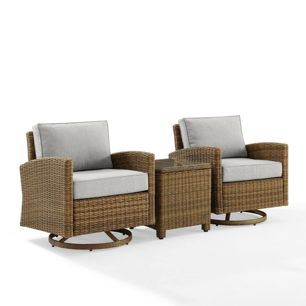 Bradenton Weathered Brown 3-Piece Wicker Patio Conversation with Gray Cushions price history on PriceWatchPro