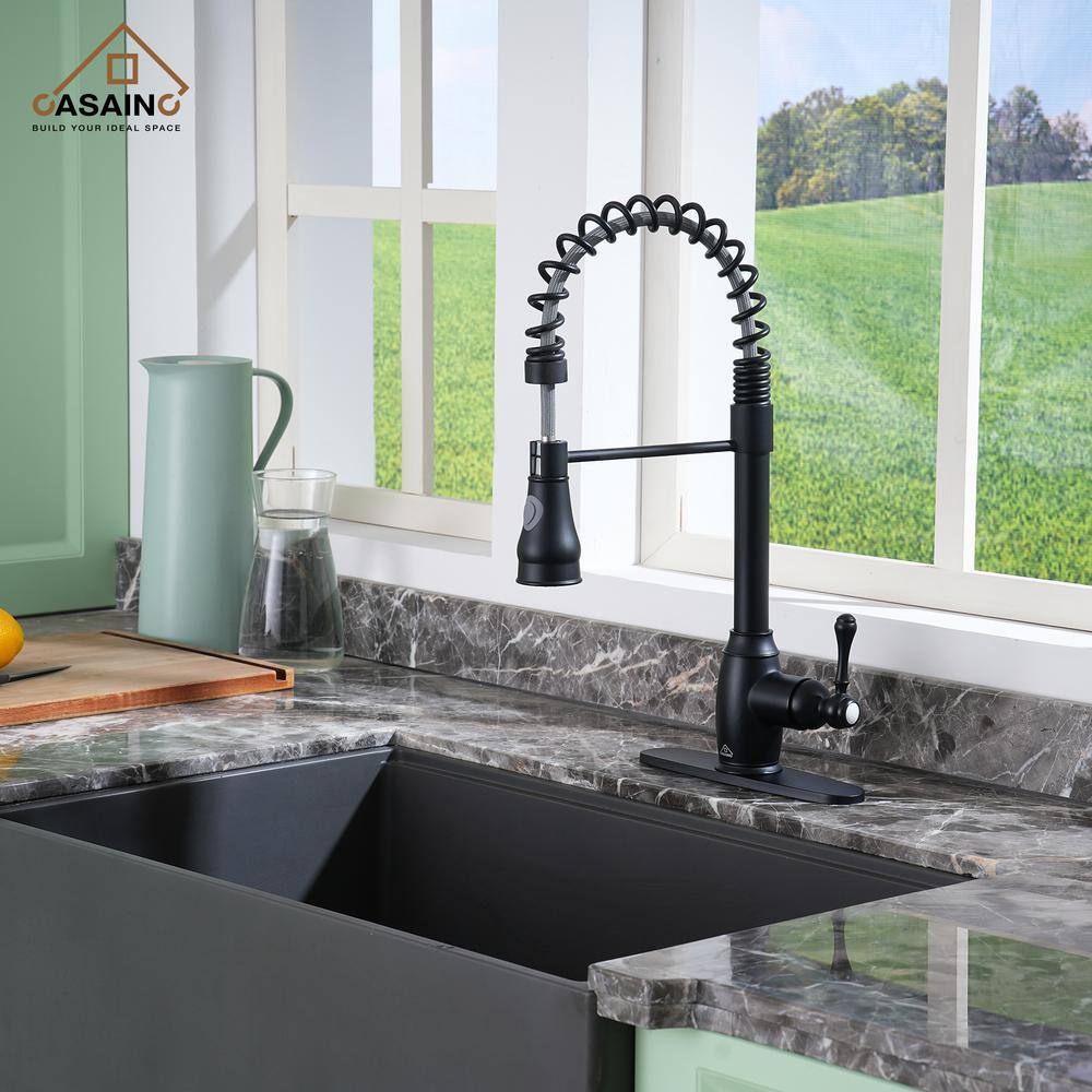 Matte Black Single-Handle Spring Pull-Down Kitchen Faucet