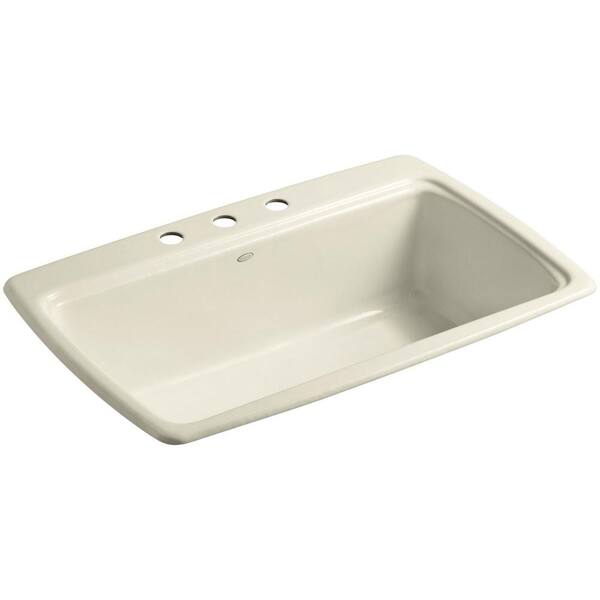 KOHLER Cape Dory Drop-In Cast-Iron 33 in. 3-Hole Single Bowl Kitchen Sink in Cane Sugar