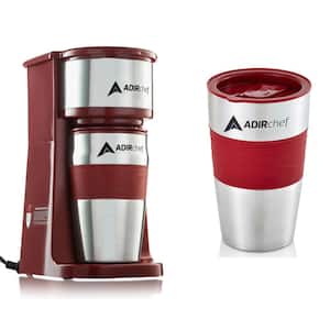 1-Cup Grab N Go Ruby Red Single Serve Drip Coffee Maker with 2-Stainless Steel Travel Mugs