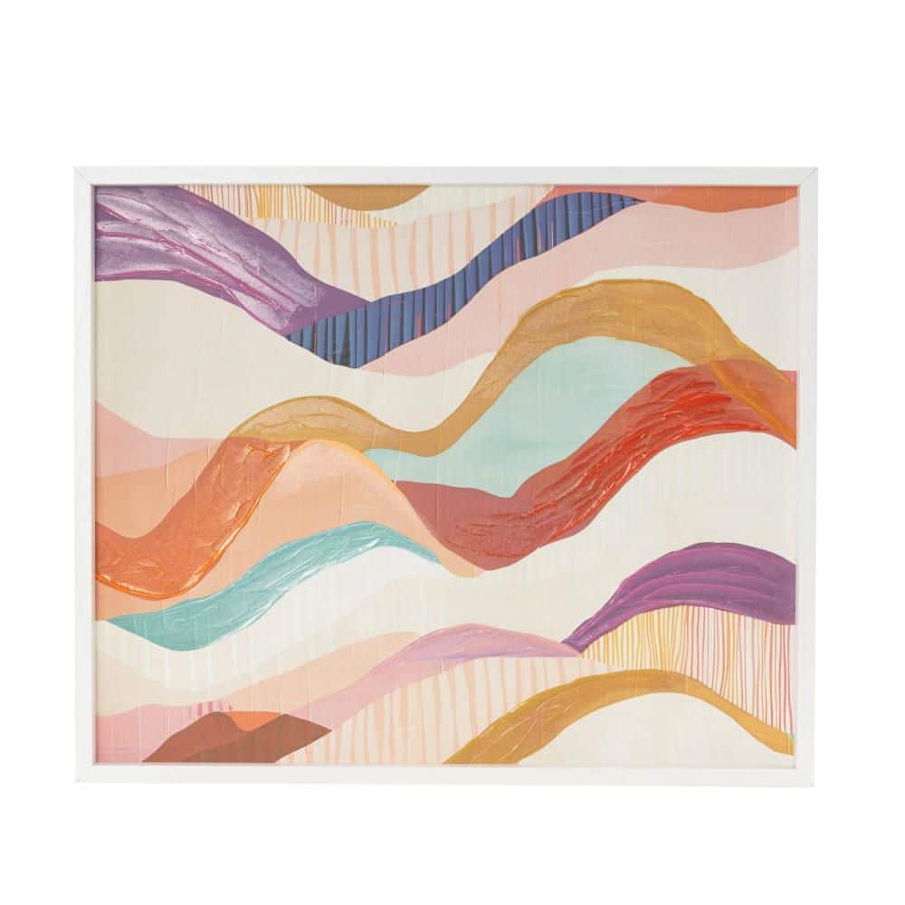 Litton Lane 1-Panel Abstract Wavy Framed Wall Art with White Frame 24 ...