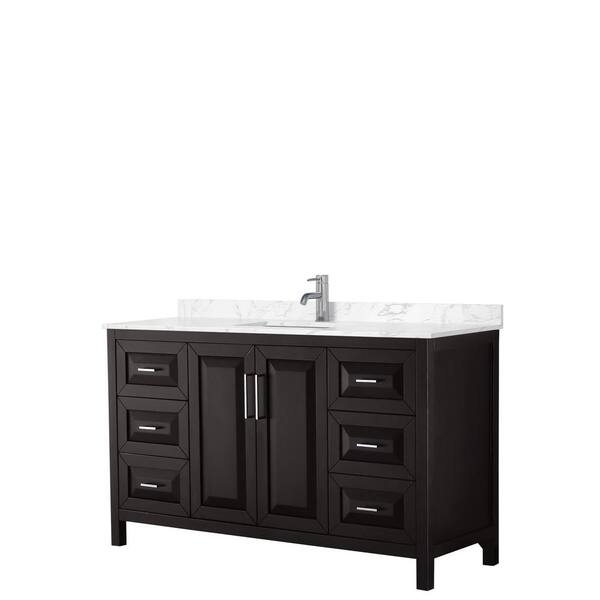 Wyndham Collection Daria 60in.x22in. Single Vanity in Dark Espresso with Cultured Marble Vanity Top in Dark-Vein Carrara with White Basin