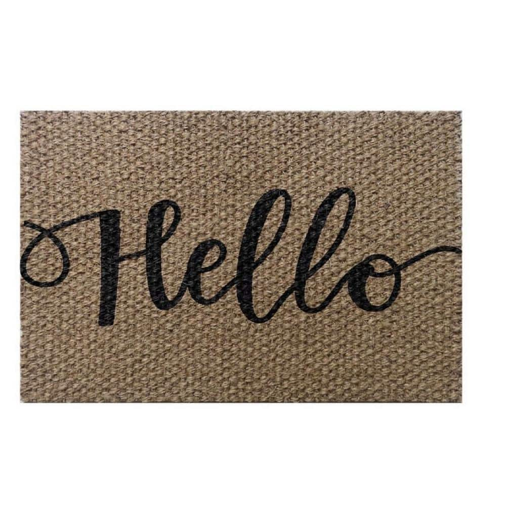 Hello 18 in. x 30 in. PVC Printed Coir Door Mat