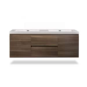 Wall-Mounted 60 in. W x 19 in. D x 20 in. H Bath Vanity in Grey Oak with White Solid Surface Top with White Basin
