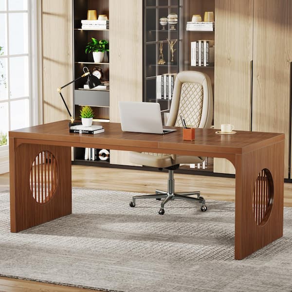 BYBLIGHT Capen 63 in. Rectangle Brown Engineered Wood Executive Desk Computer Desk for Home Office