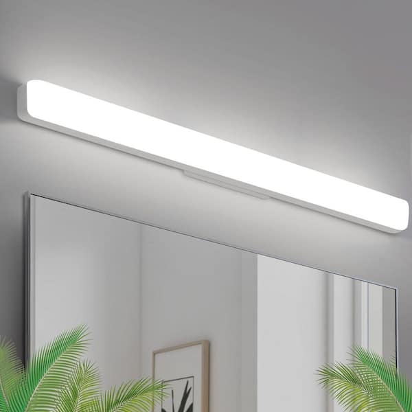 36 in. White Cylinder 1-Light Modern Integrated LED Vanity Light Bar, Wall Fixture for Large Bathroom Mirrors