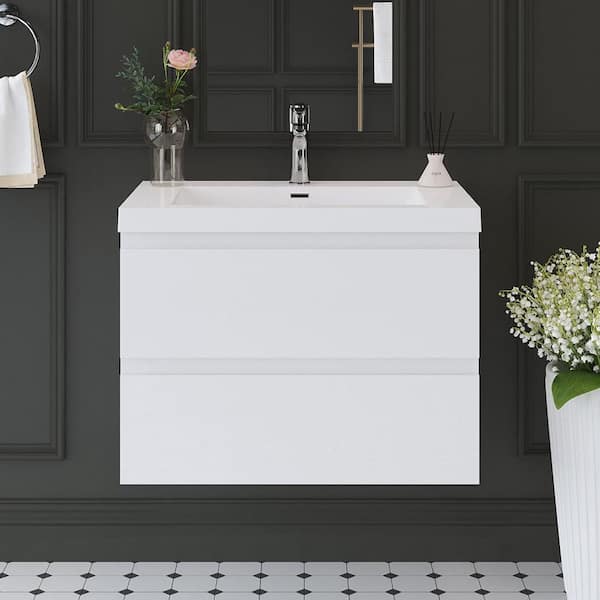 30 in. Single Sink Floating Glossy White Bath Vanity with White Resin Top Assembled