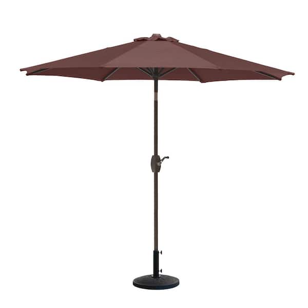 Riviera 9 ft. Outdoor Market Umbrella with Decorative Round Resin Base in Coffee