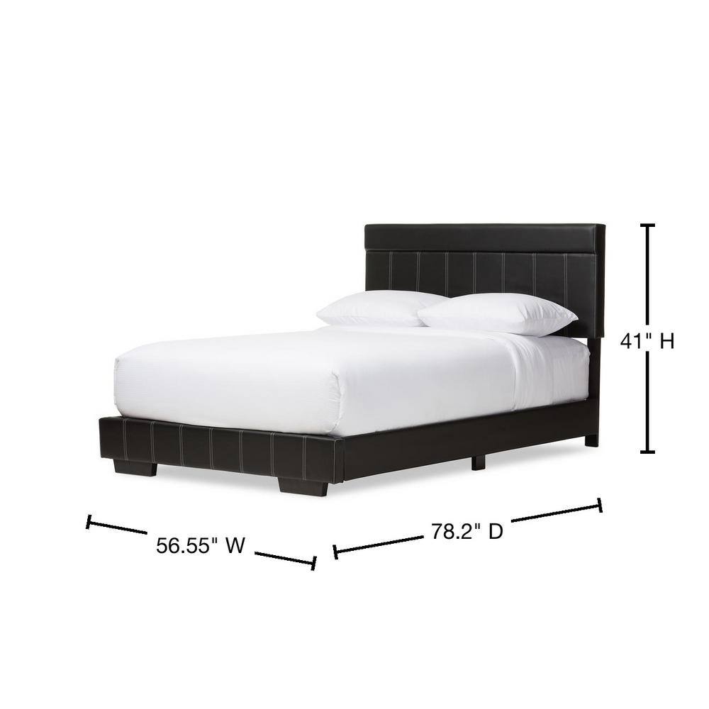 Black Faux Leather Full Size Platform Bed with Upholstered Headboard
