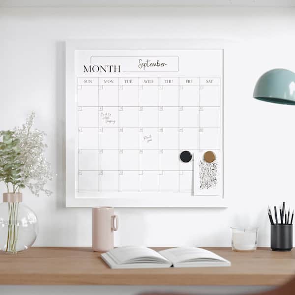 White Woodgrain 18"W x .5"D x 18"H Wall Calendar Marker Board