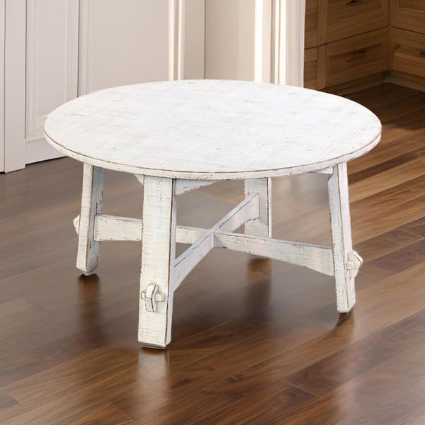 Benjara 36 in. White Round Wood Coffee Table with Round Top