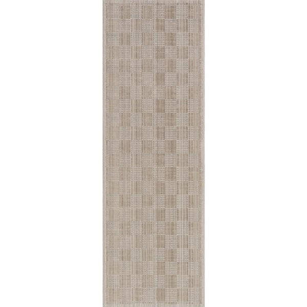 Novirae Modern Woven Striped Washable Brown 3 ft. x 8 ft. Outdoor Runner Rug