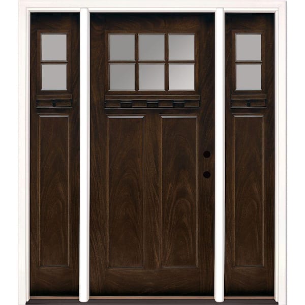 Feather River Doors 63.5 in.x81.625 in. 6 Lt Clear Craftsman Stained Chestnut Mahogany Left-Hand Fiberglass Prehung Front Door w/Sidelites