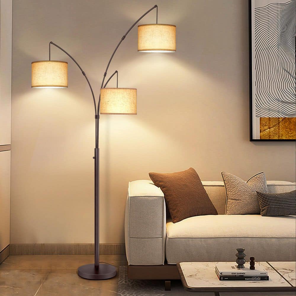 BICIK 80 in. Mid-Century Modern 3-Light Adjustable LED Brown Arc