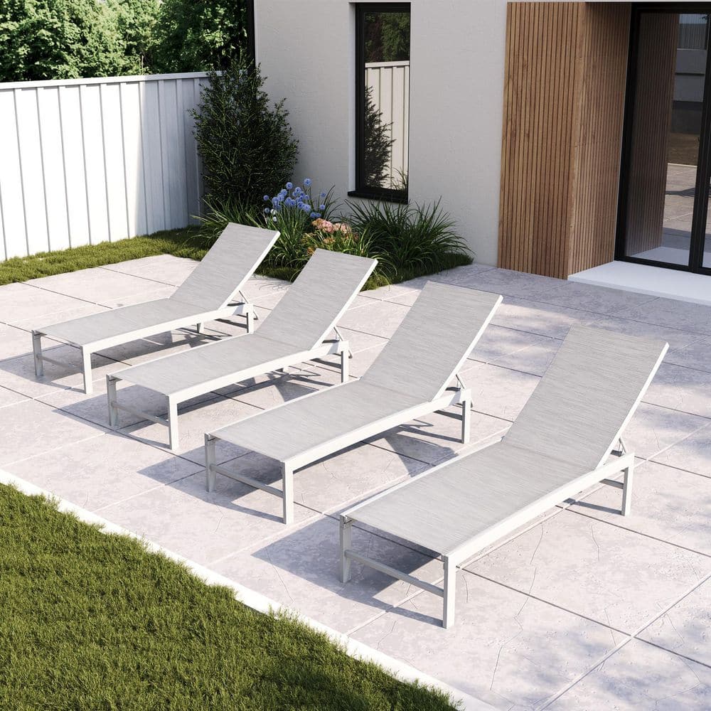 4-Piece White Metal Aluminum Recliner Adjustable Outdoor Chaise Lounge Chairs in White and Gray and Blue Mixed Color price history on PriceWatchPro