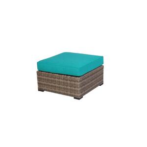 Muirwood Aluminum Outdoor Patio Ottoman with Sunbrella Blue Cushions