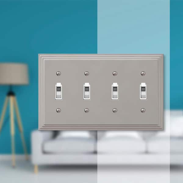 Tiered 4 Gang Toggle Metal Wall Plate - Satin Nickel