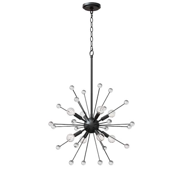 LumLight Bossier 8-Light 22.25 in. Matte Black Plug and Play Sputnik Chandelier with SkyPlug