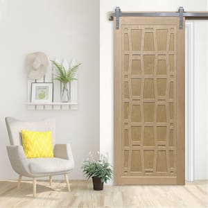 36 in. x 84 in. Whatever Daddy-O Unfinished Wood Sliding Barn Door with Hardware Kit in Stainless Steel