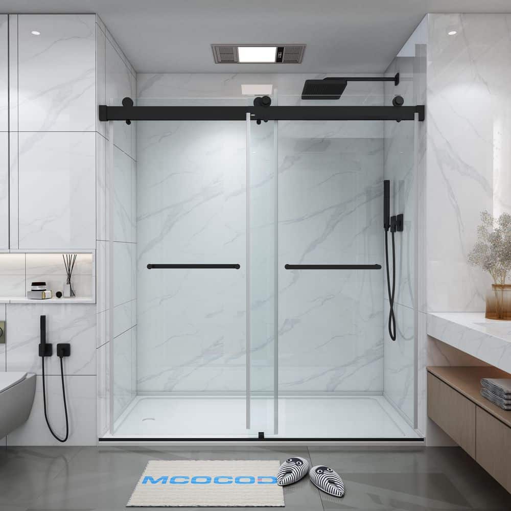 66-72.75 in. W x 79 in. H Double Sliding Frameless Soft Close Shower Door in Matte Black with 3/8 in. Clear Glass price history on PriceWatchPro