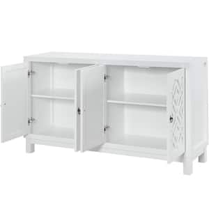 60 in. W x 15.7 in. D x 32 in. H White Wood Linen Cabinet with 4-Doors, Adjustable Shelves and Metal Handles