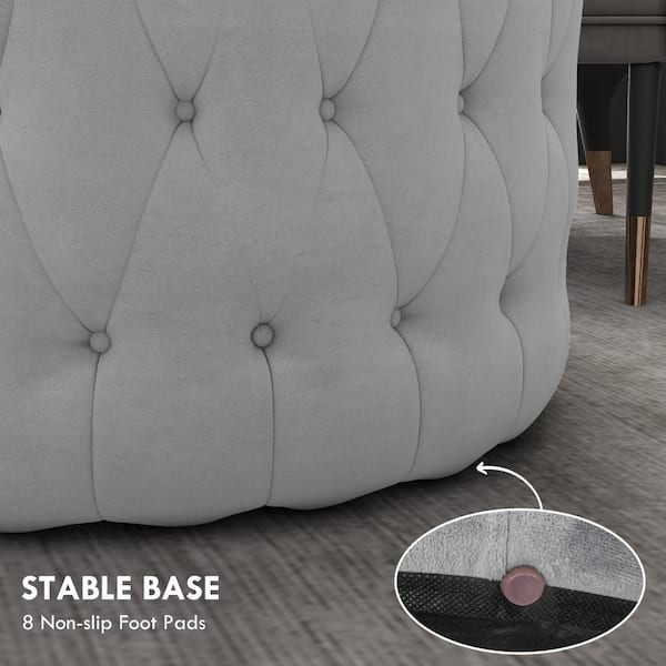 置物 chi-171219 HOMCOM Light Gray Round Velvet-Feel Upholstered Foot Stool
