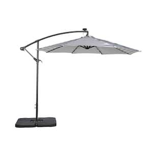 10 ft. Cantilever Hanging Patio Umbrella in Black and White with Solar LED and 50 lbs. Concrete Base