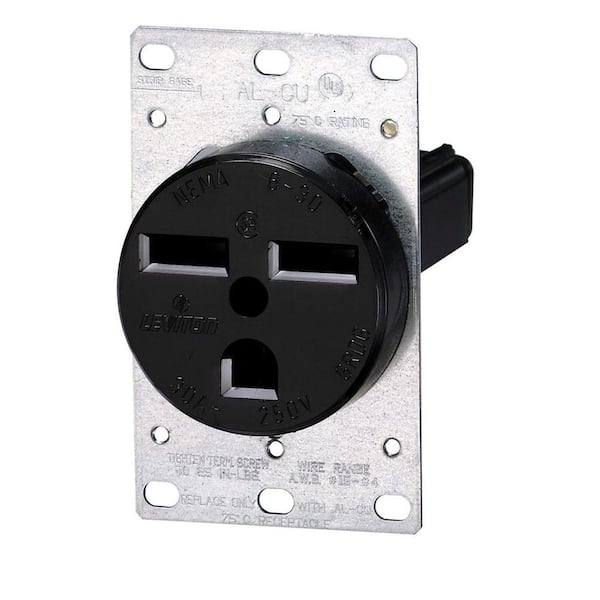 30 Amp 2-Pole Flush Mount Shallow Single Outlet, Black 5372-S00