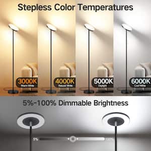 Double Side Lighting 70 in. Black Dimmable and Color Temperature Adjustable LED Torchiere Floor Lamp
