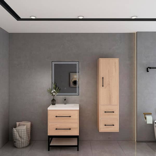 BV Better Vanity Victoria 24 in. W x 20 in. D x 35 in. H Single Sink Freestanding Frame Bath Vanity in Red Oak with White Acrylic Top