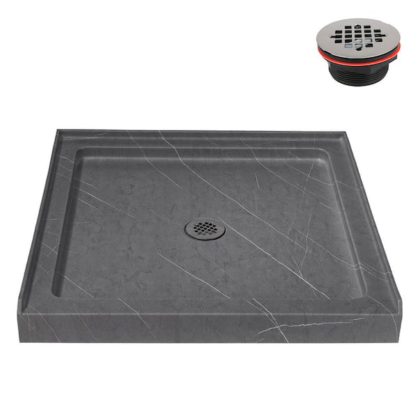 NTM-612-36GR-AL 36 in. x 36 in. Alcove Acrylic Shower Pan Base in Matte Grey with Center Drain, Drain Included