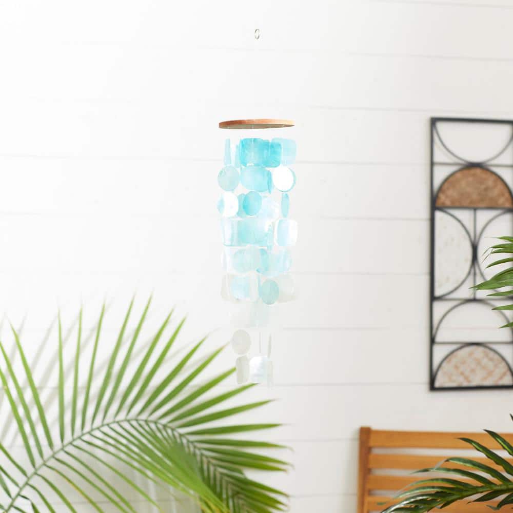 Teal and White Capiz Shell Waterfall Wind Chime, 24 Inches