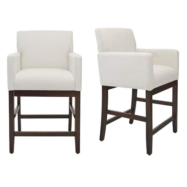 Keswick 38.80 in. H Beige Upholstered Solid Wood Counter Height Stool with Sable Wood Legs