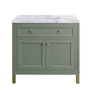 Chicago 36.0 in. W x 23.5 in. D x 34 in . H Bathroom Vanity in Smokey Celadon with Carrara Marble Marble Top