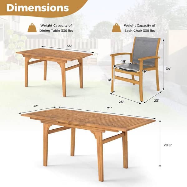 9-Piece Acacia Wood Outdoor Dining Set for 6-8 with 1.97 in. Umbrella Hole