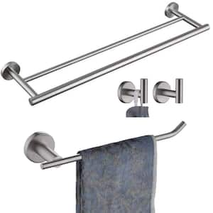 Wall Mounted 4 -Piece Bath Hardware Set with Double Towel Bar Hand Towel Holder Towel Hooks in Brushed Nickel