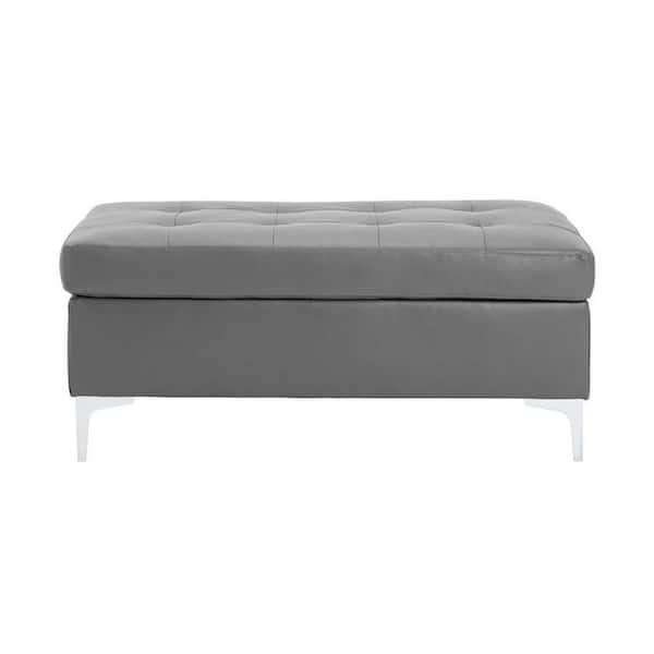 EVERGLADE HOME Falun Gray Tufted Faux Leather Upholstery Ottoman