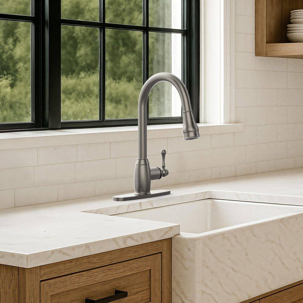 Single Handle 16. 6 in. H Pull Down Sprayer Kitchen Faucet with 2-Function 360° Swivel Spout in Brushed Nickel price history on PriceWatchPro
