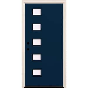 36 in. x 80 in. Right-Hand/Inswing 5-Lite Clear Glass Indigo Painted Fiberglass Prehung Front Door w/6-9/16 in. Frame