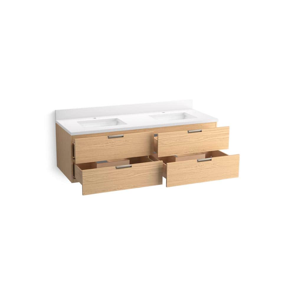 Maxstow 60" Light Oak Wall-Hung Double Vanity with Quartz Top