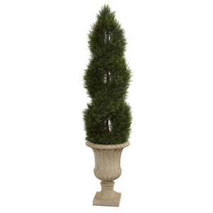 Indoor/Outdoor 5 Ft. Double Pond Cypress Artificial Spiral Topiary Tree in Urn UV Resistant