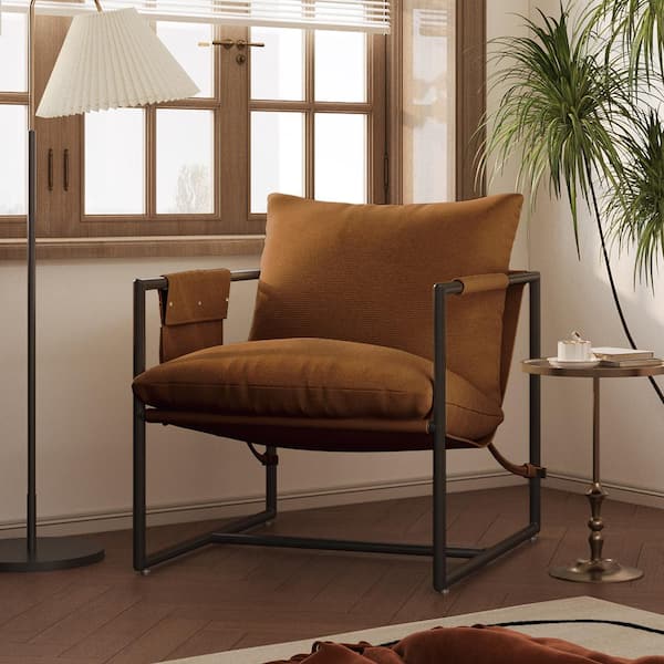 Hochwertiges Modern Brown Corduroy Upholstered Accent Chair Armchair with Metal Frame, Removable Cushions and Storage Bag