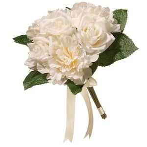 12.2 in. Artificial Mixed Cream Rose and Peony Bouquet