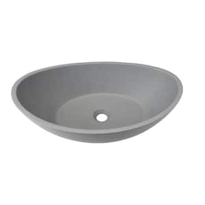 Gray Concrete Oval Vessel Bathroom Sink without Faucet and Drain
