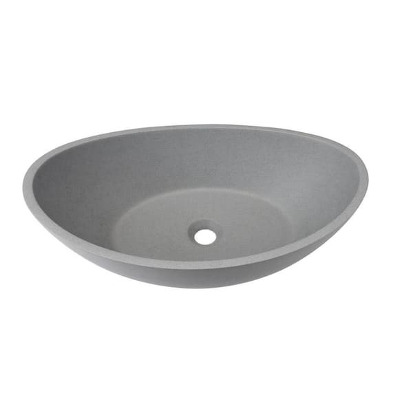 Unbranded Gray Concrete Oval Vessel Bathroom Sink without Faucet and Drain
